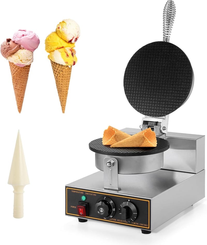 Electric Waffle Cone Maker, Nonstick Stainless Steel, 1200W