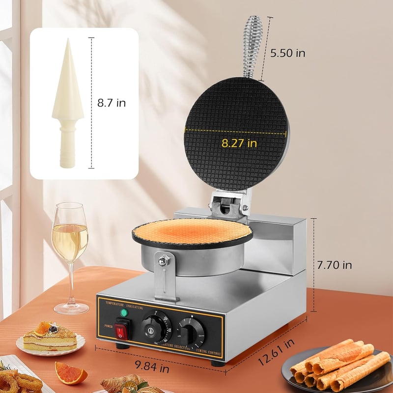 Electric Waffle Cone Maker, Nonstick Stainless Steel, 1200W