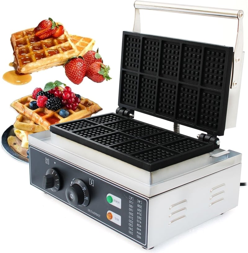 Commercial Belgian Waffle Maker, 1500W with Temperature Control