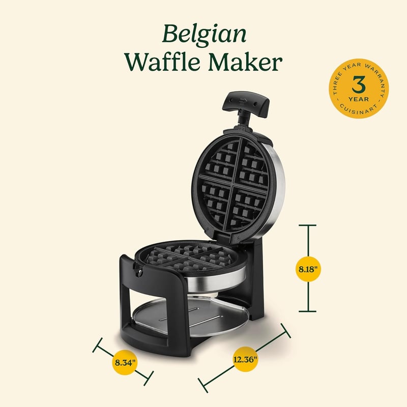Belgian Waffle Maker - Flip Design, Black/Silver, 1-Inch Thick