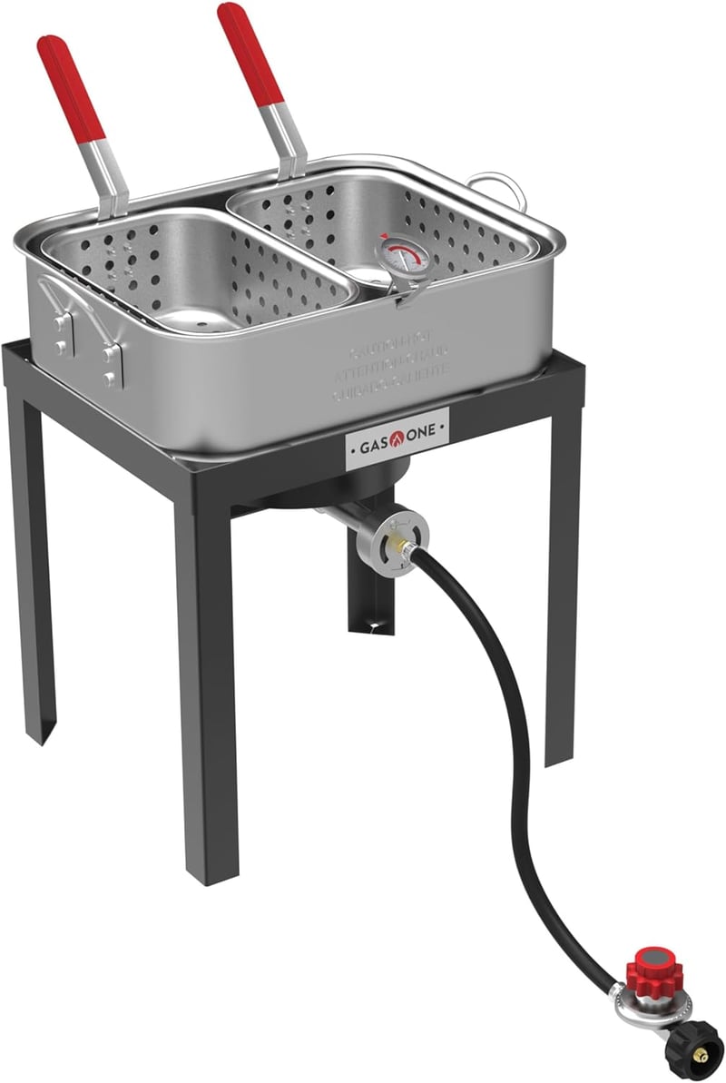 Outdoor Double Fryer with Propane Burners - 18Qt Aluminum