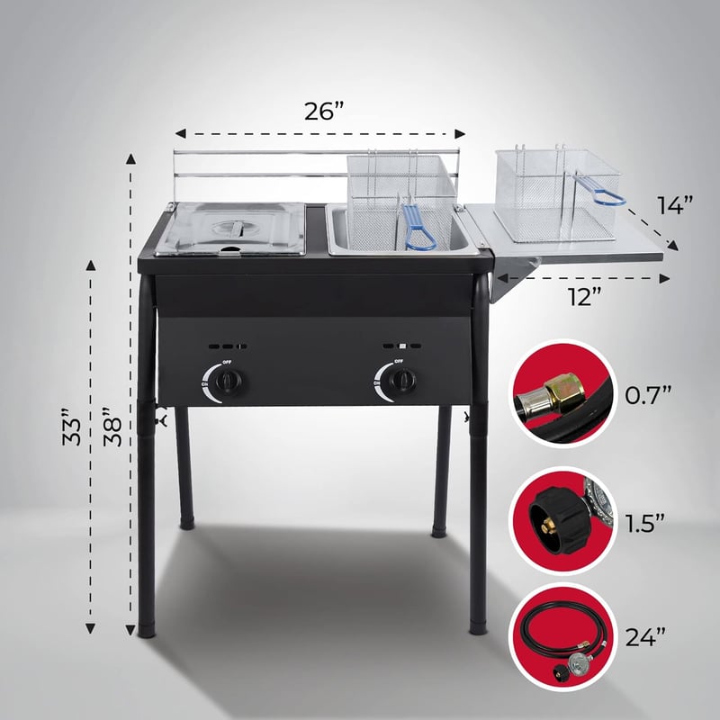 Outdoor Double Tank Propane Deep Fryer with Baskets