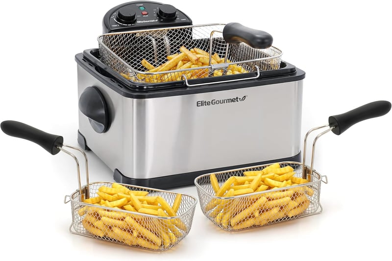 Elite 4.5 Qt Electric Deep Fryer, 3 Baskets, Timer Control