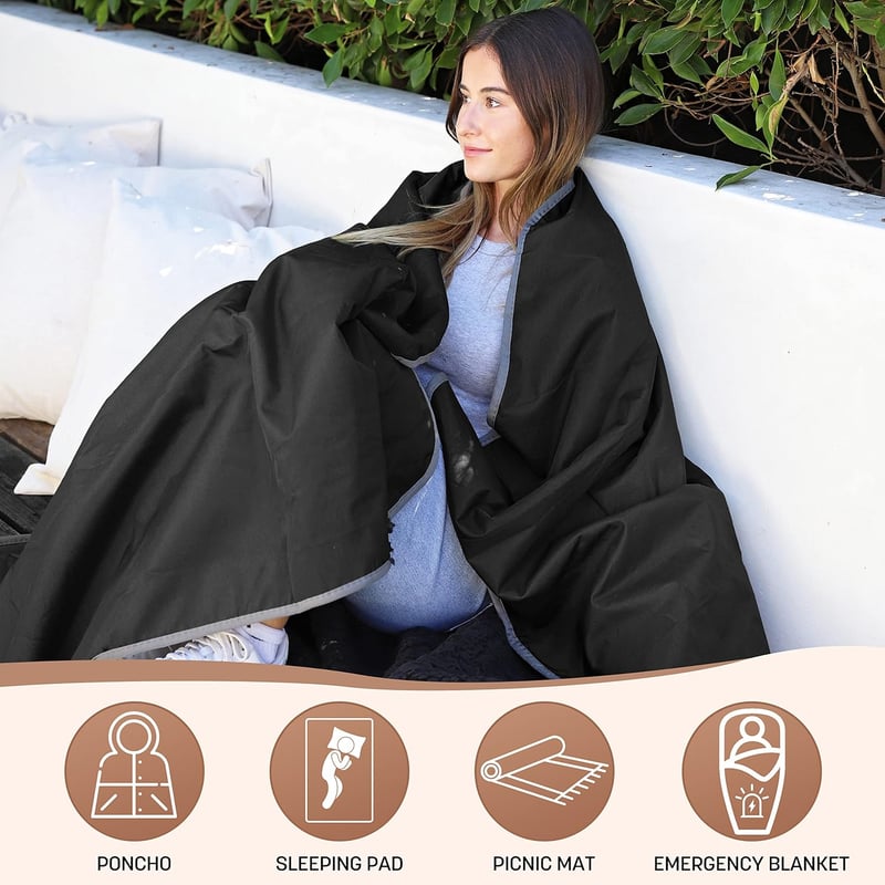 Waterproof Sherpa Lined Outdoor Blanket for Camping & Picnics