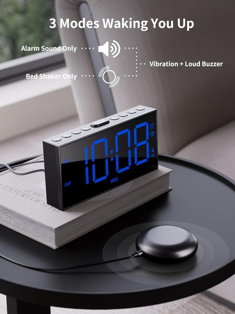 Dual Alarm Clock with Bed Shaker for Heavy Sleepers