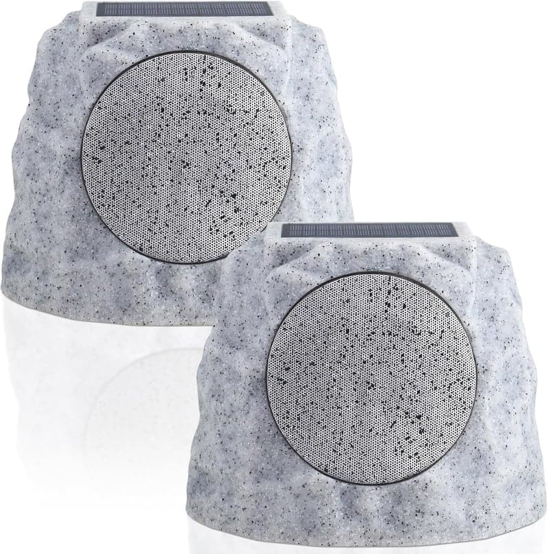 Outdoor Solar Bluetooth Rock Speakers - Waterproof, RGB Lights, 2-Pack