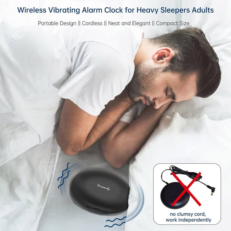 Vibrating Alarm Clock with Bed Shaker – Rechargeable & Cordless