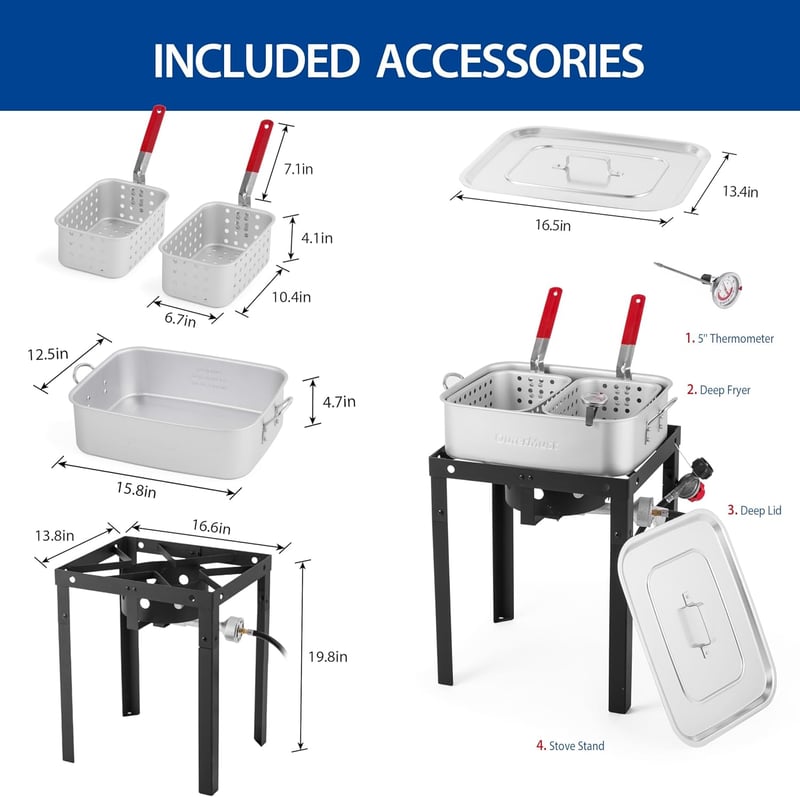 Outdoor Propane Fish Fryer with Baskets, 58,000 BTU, 18 Qt.