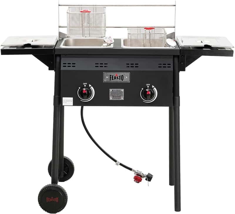 Dual Tank Outdoor Propane Fryer with Burners & Thermometers