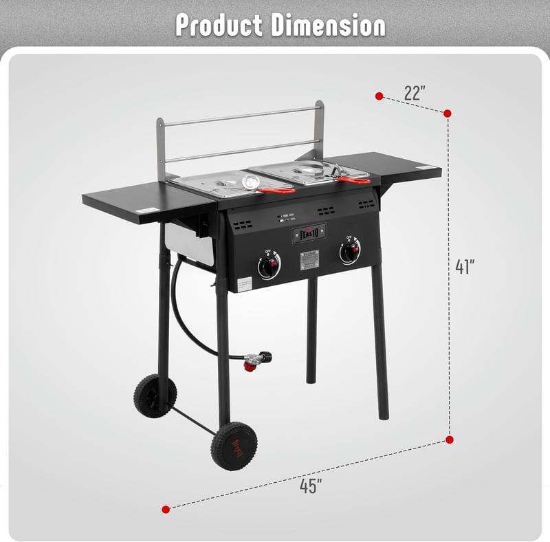 Dual Tank Outdoor Propane Fryer with Burners & Thermometers