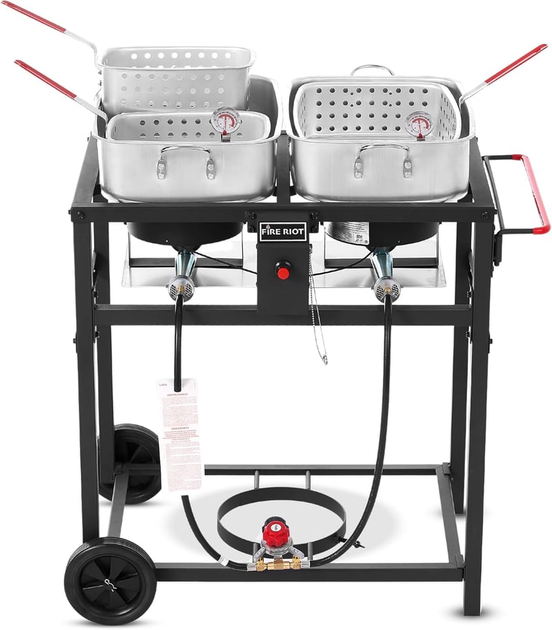 Outdoor Propane Double Burner Deep Fryer – 2 Aluminum Pots