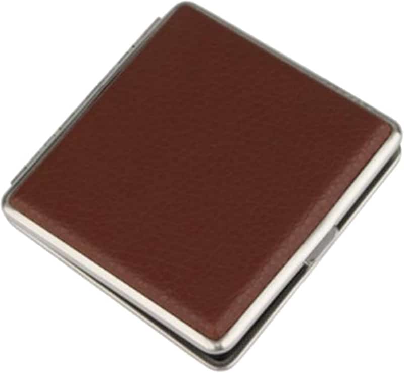 Vintage Leather Cigarette Case with Metal Accents, Holds 20