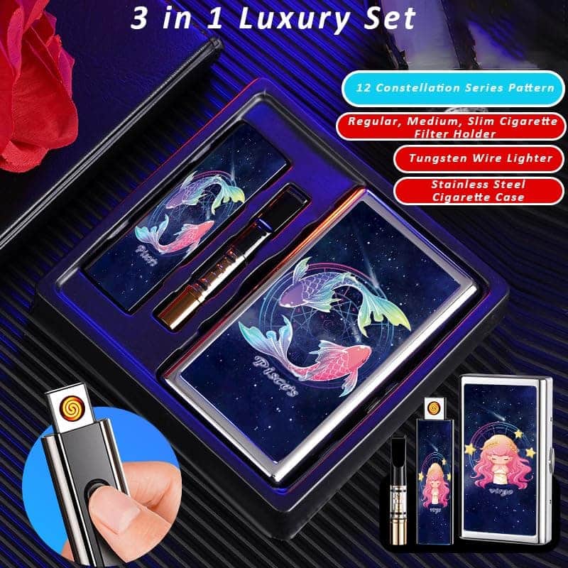 Sagittarius Cigarette Case & Lighter Set with Filter