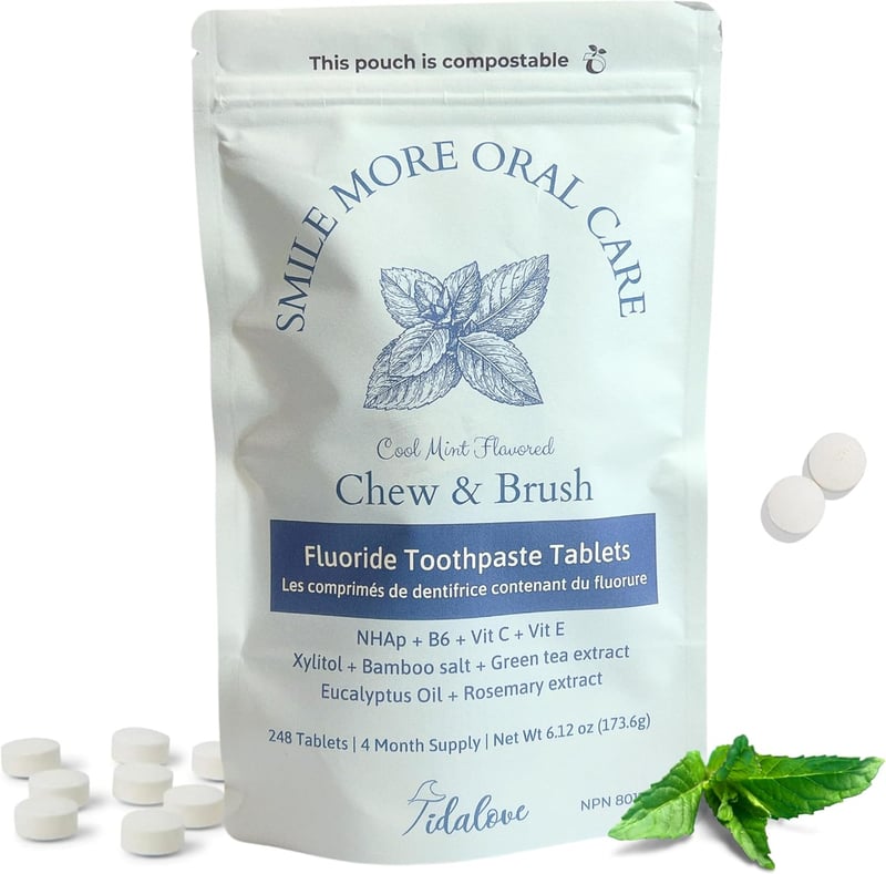 Cool Mint Toothpaste Tablets - Fluoride, Zero Waste, Vegan, 4-Month Supply
