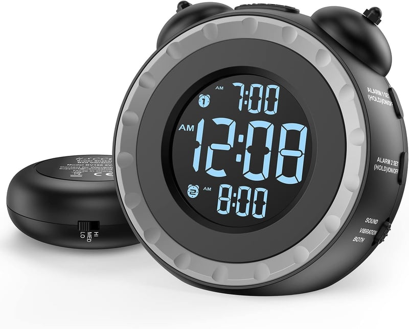 Loud Dual Alarm Clock with Bed Shaker & USB Charging Port