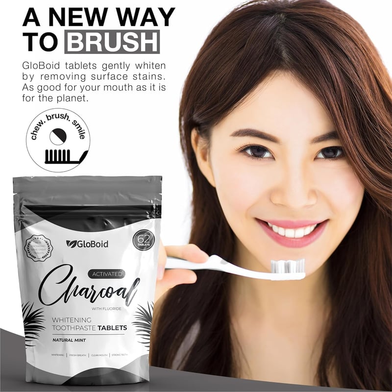 Mint Charcoal Toothpaste Tablets with Fluoride, Zero Waste, 62 ct