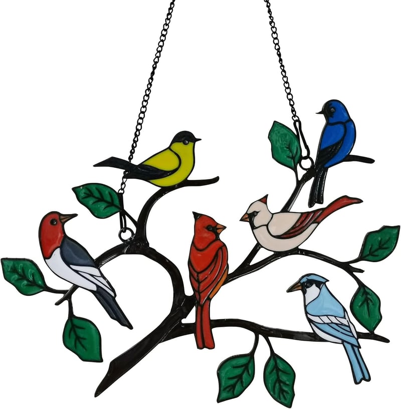 Cardinal Stained Glass Window Hanging Decor
