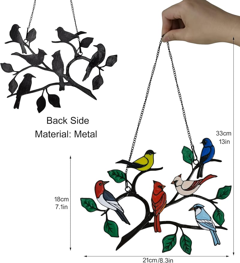 Cardinal Stained Glass Window Hanging Decor