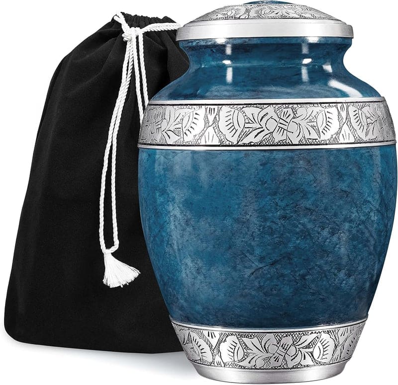 Handcrafted Blue Cremation Urn for Adult Ashes, 10