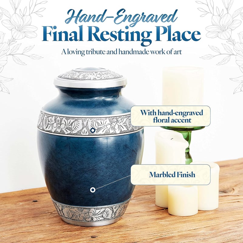 Handcrafted Blue Cremation Urn for Adult Ashes, 10