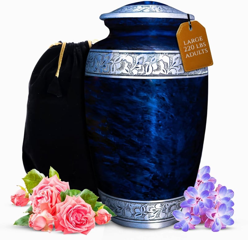 Mythic Blue Cremation Urn for Adults with Velvet Bag