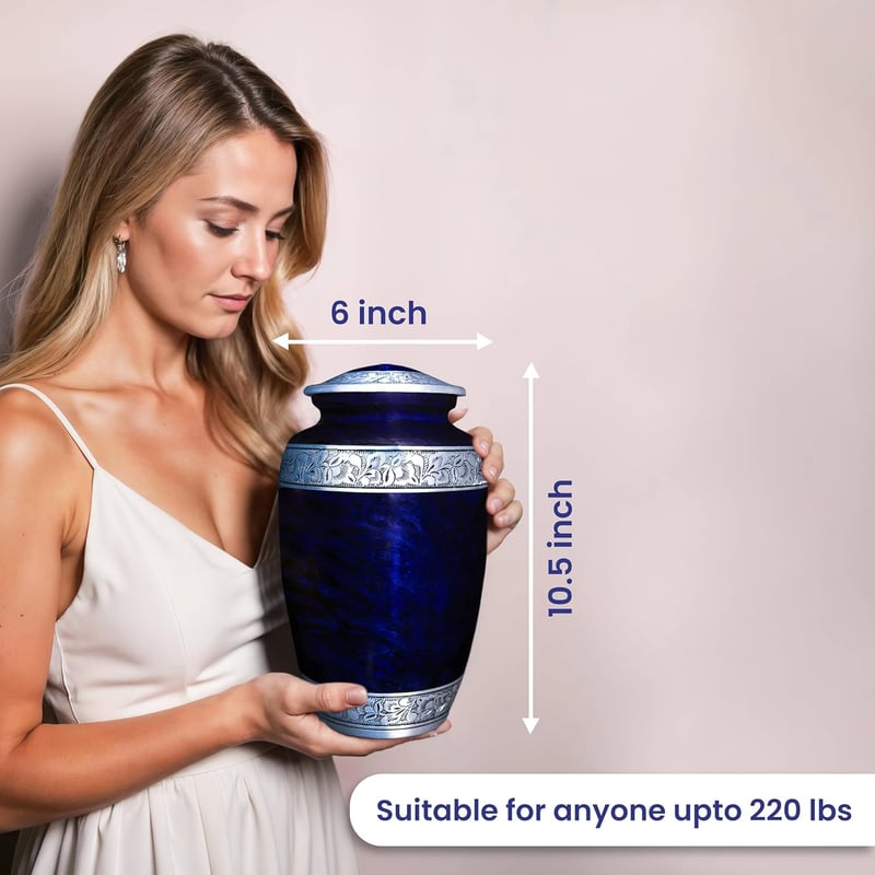 Mythic Blue Cremation Urn for Adults with Velvet Bag