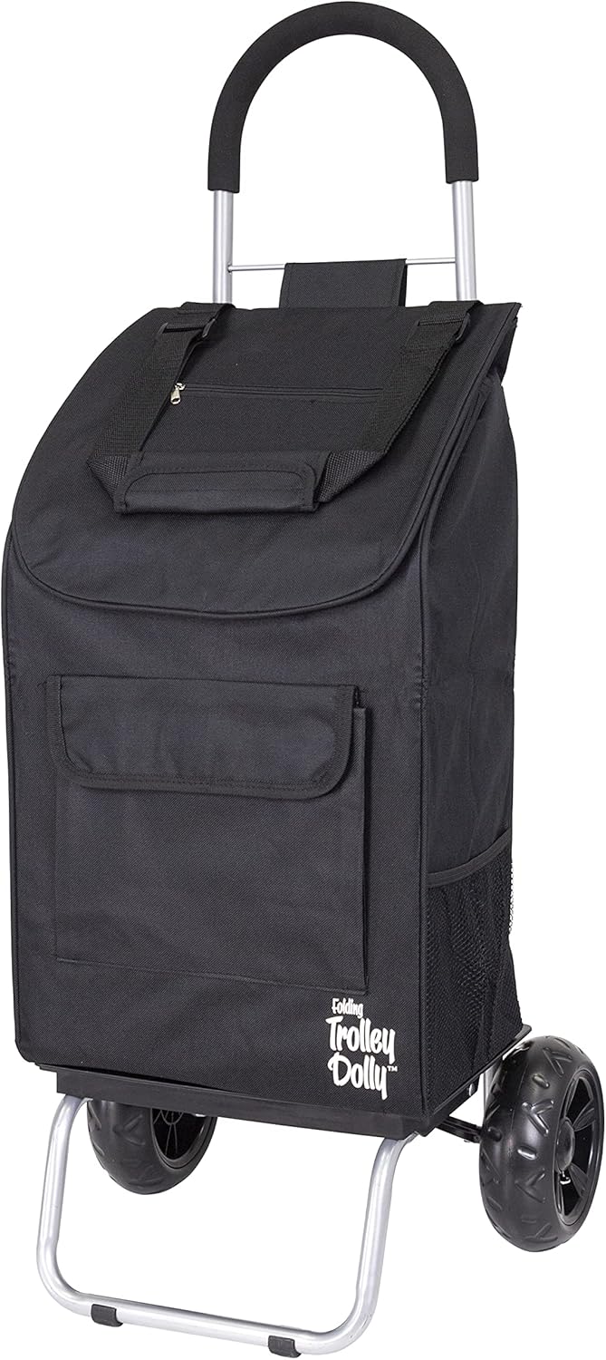Foldable Black Shopping Cart with Wheels and Removable Bag