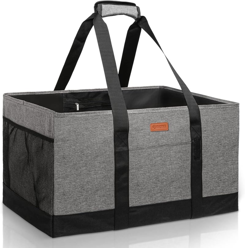 Reusable Waterproof Grocery Tote Bag, Foldable with Handles, Grey