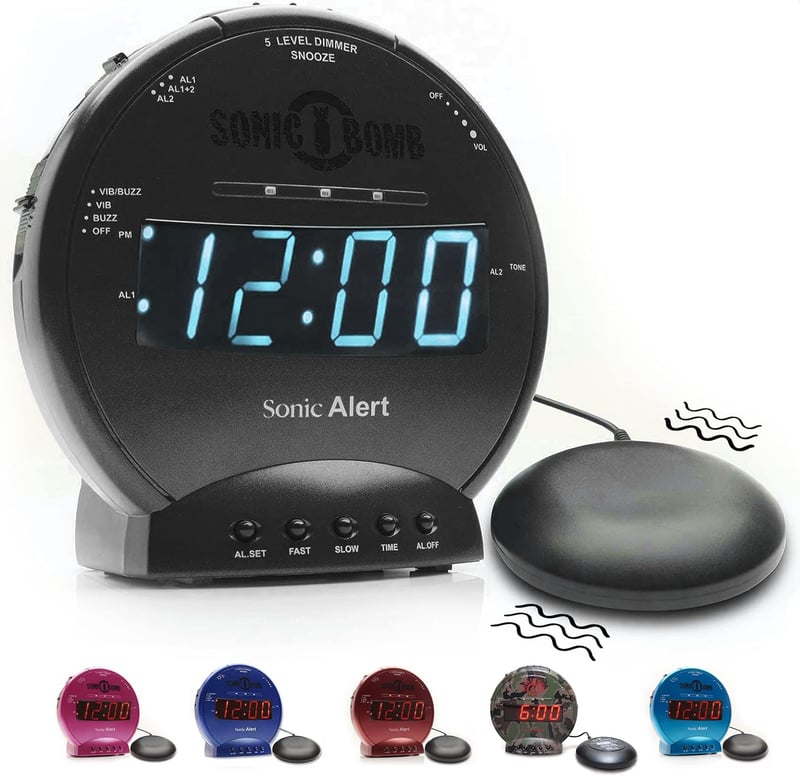 Sonic Bomb Dual Alarm Clock with Bed Shaker for Heavy Sleepers