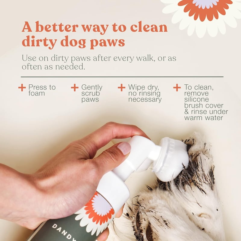 No-Rinse Dog Paw Cleaner with Brush, Fragrance-Free, 5 fl oz