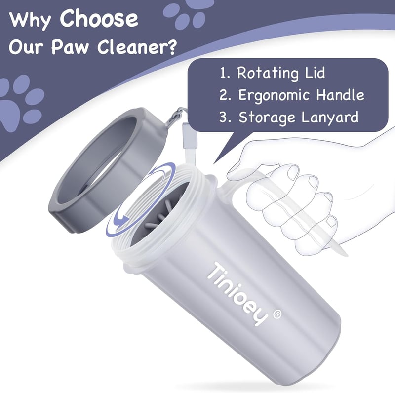 Dog Paw Cleaner with Handle – Gray, Large & Effective