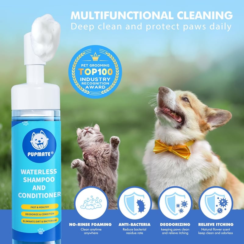 No-Rinse Pet Paw Cleaner with Silicone Brush, 6.8 fl oz