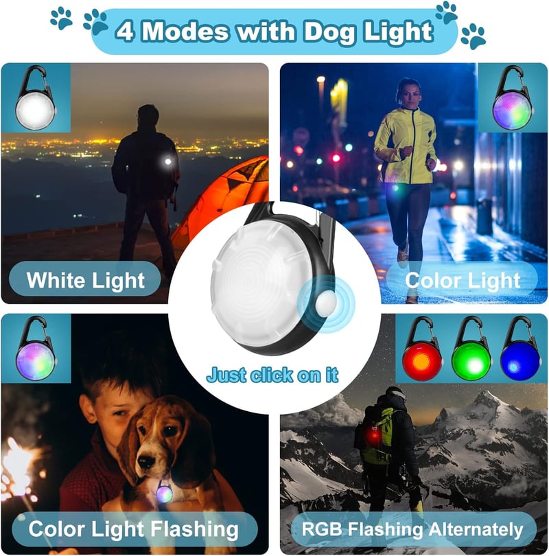Dog Collar Light, Rechargeable & Waterproof, 4 Modes for Night Walking
