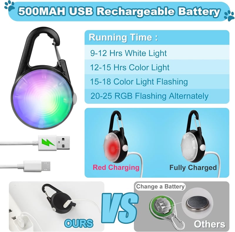 Dog Collar Light, Rechargeable & Waterproof, 4 Modes for Night Walking