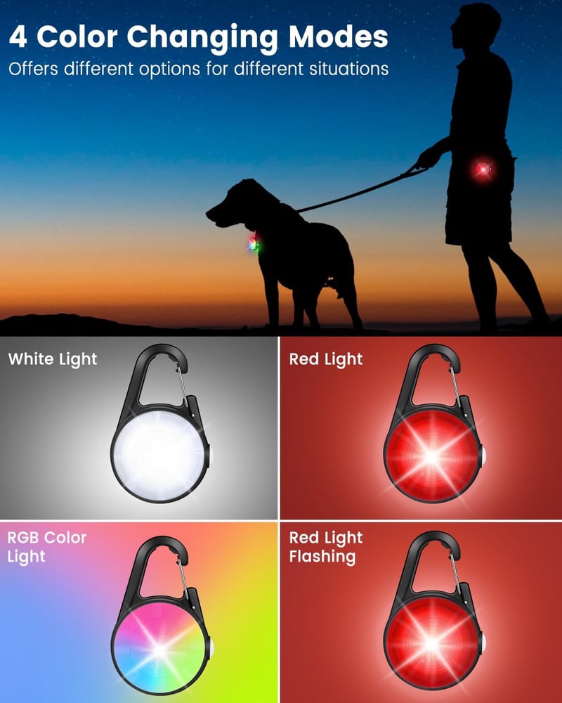 Rechargeable LED Dog Collar Lights, 4 Modes, Pack of 2 (Black)