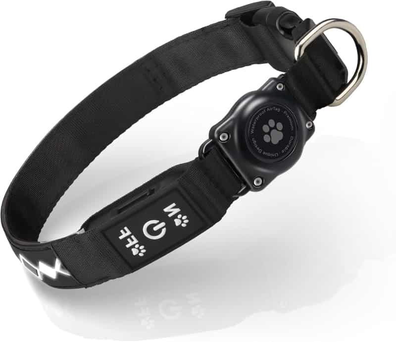 LED Dog Collar with AirTag Holder, Black XL