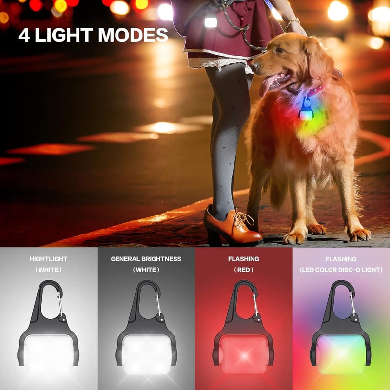 Rechargeable Dog Collar Lights, IP65 Waterproof, 4 Modes, 2 Pack