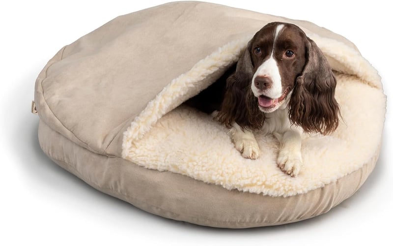 Luxury Microsuede Pet Cave Bed, Large Buckskin