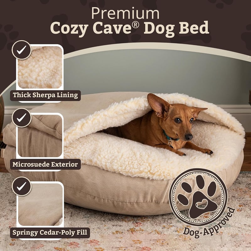 Luxury Microsuede Pet Cave Bed, Large Buckskin
