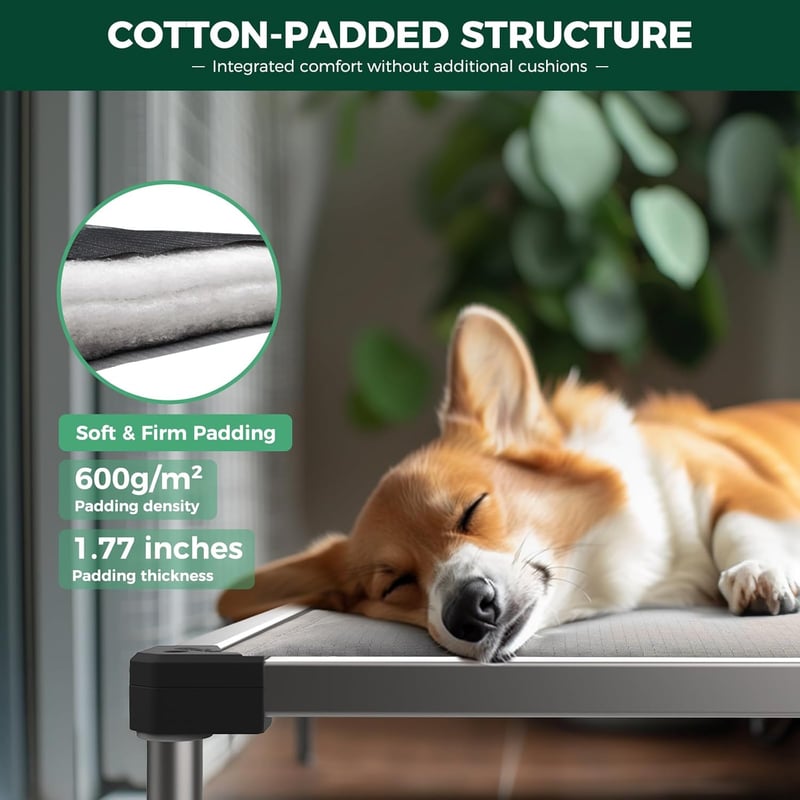 Chew-Proof Elevated Dog Bed, Durable 50-Inch Padded Cot