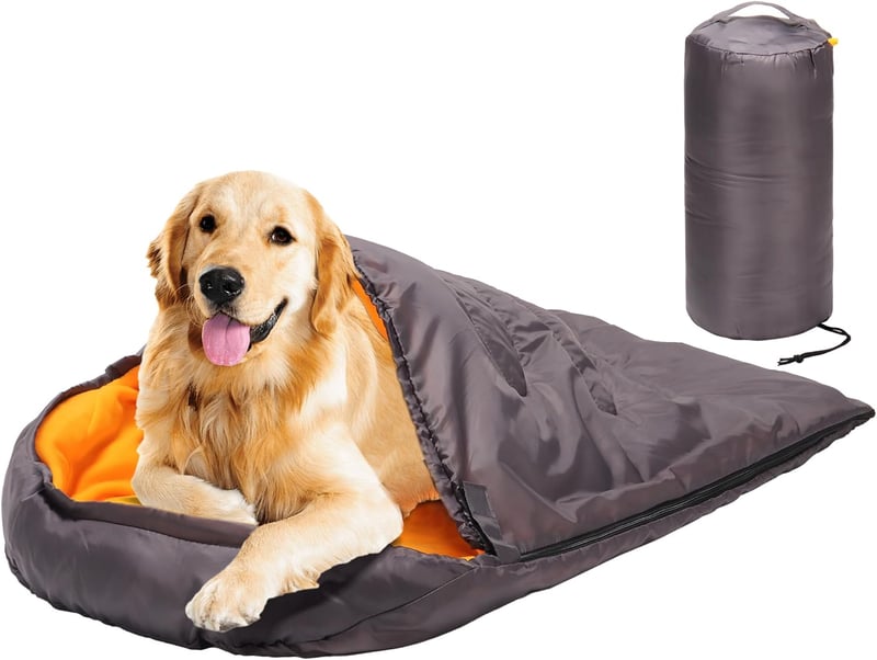 Waterproof Packable Dog Sleeping Bag for Travel & Camping (Grey/Orange)
