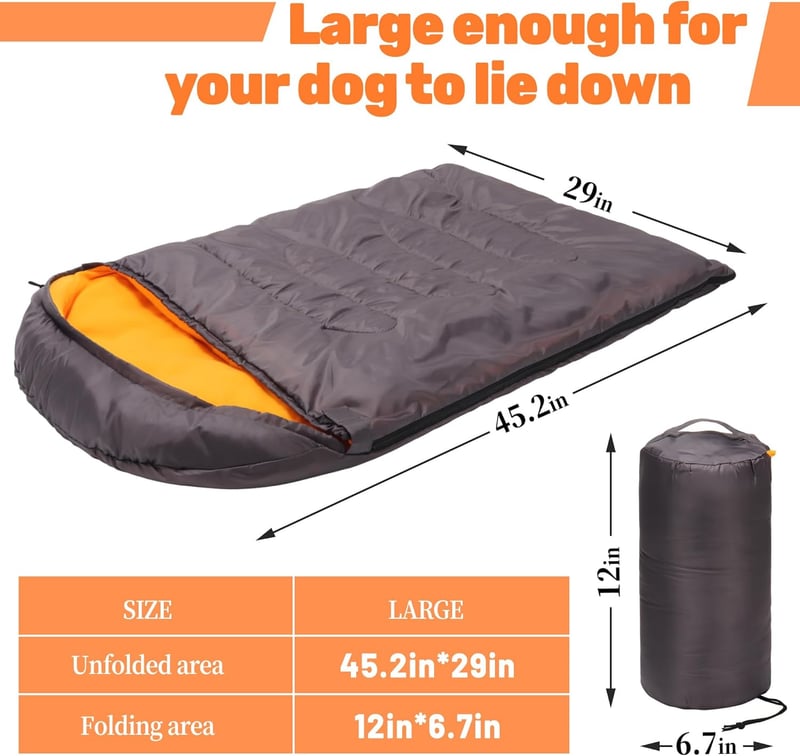 Waterproof Packable Dog Sleeping Bag for Travel & Camping (Grey/Orange)