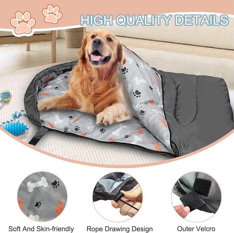 Travel Dog Sleeping Bag – Waterproof, Warm, Packable Bed Mat (灰色的)