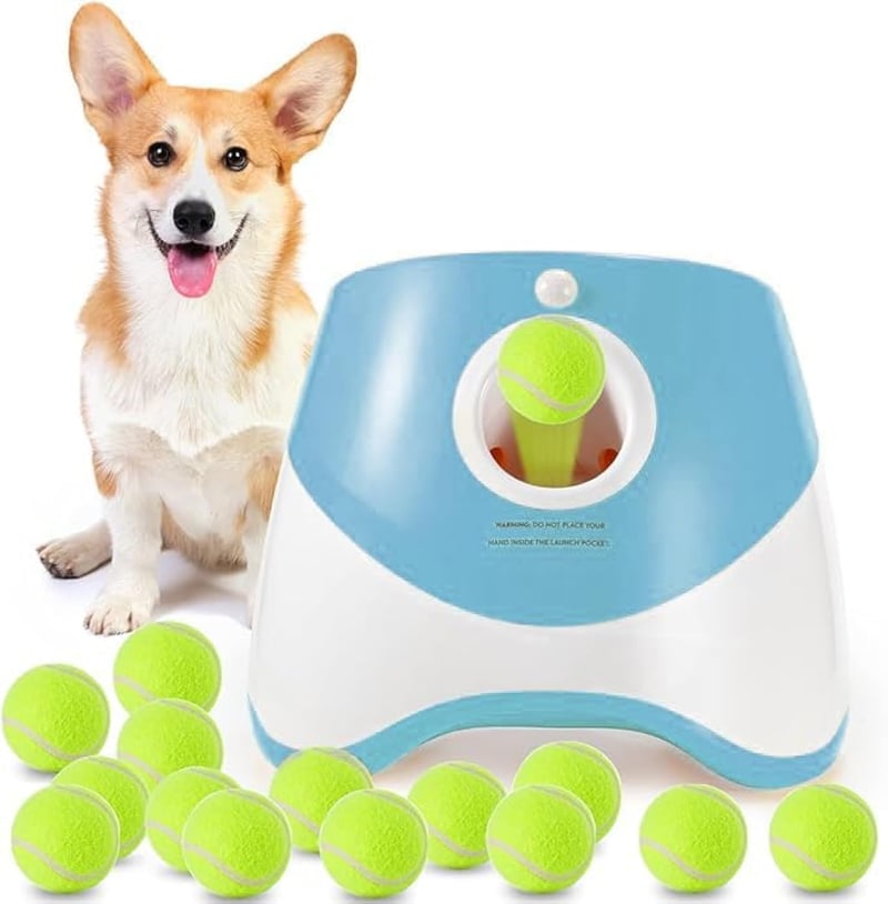 Dog Ball Launcher: 15 Mini Tennis Balls, Blue