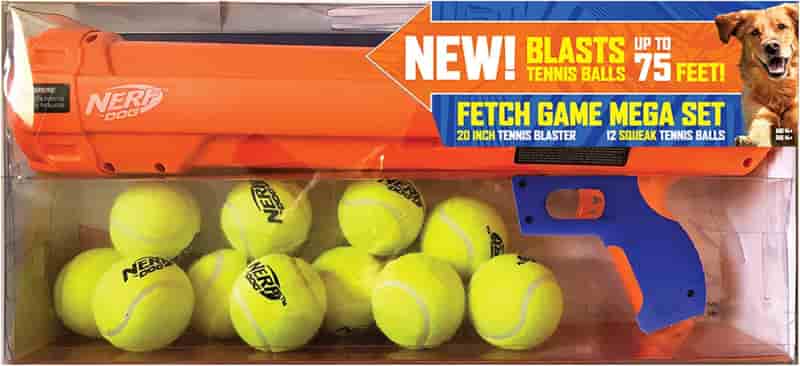 Dog Fetch Set with Ball Blaster & Squeak Tennis Balls, Orange