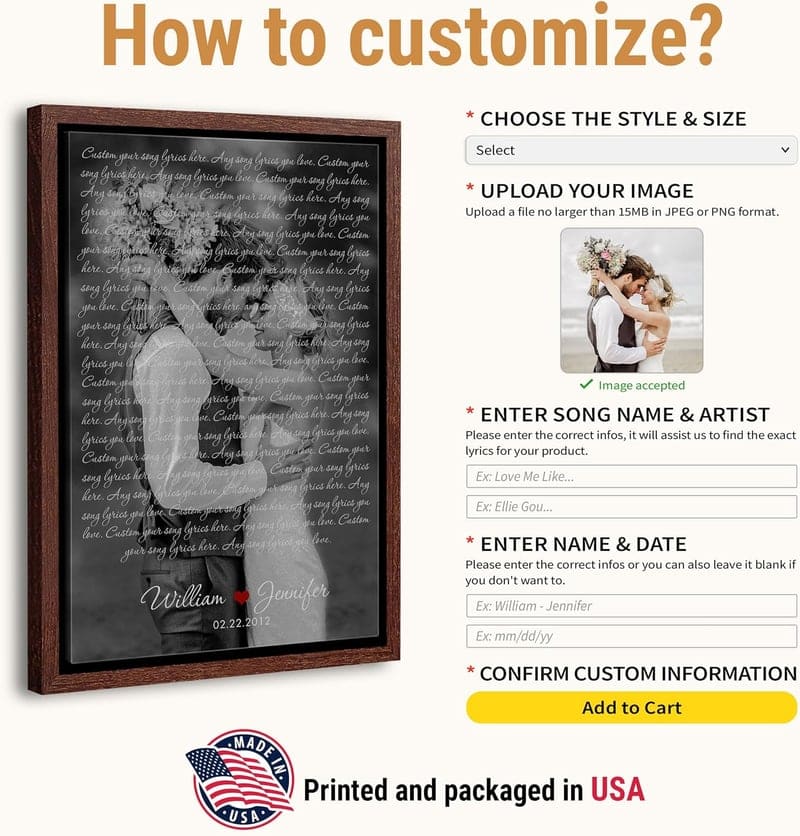 Personalized First Dance Lyrics Photo Canvas - Anniversary Gift