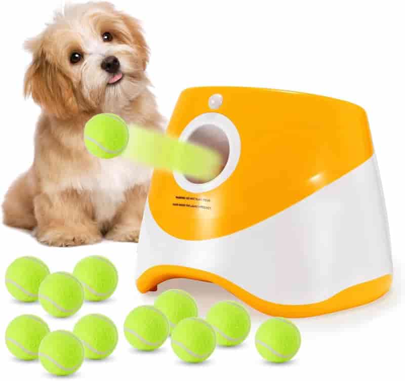 Interactive Automatic Dog Ball Launcher with 12 Tennis Balls (Yellow)
