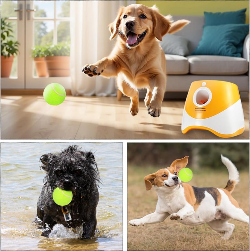 Interactive Automatic Dog Ball Launcher with 12 Tennis Balls (Yellow)