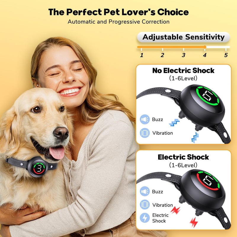 Dog Anti-Bark Collar, Large & Medium, Waterproof & Rechargeable