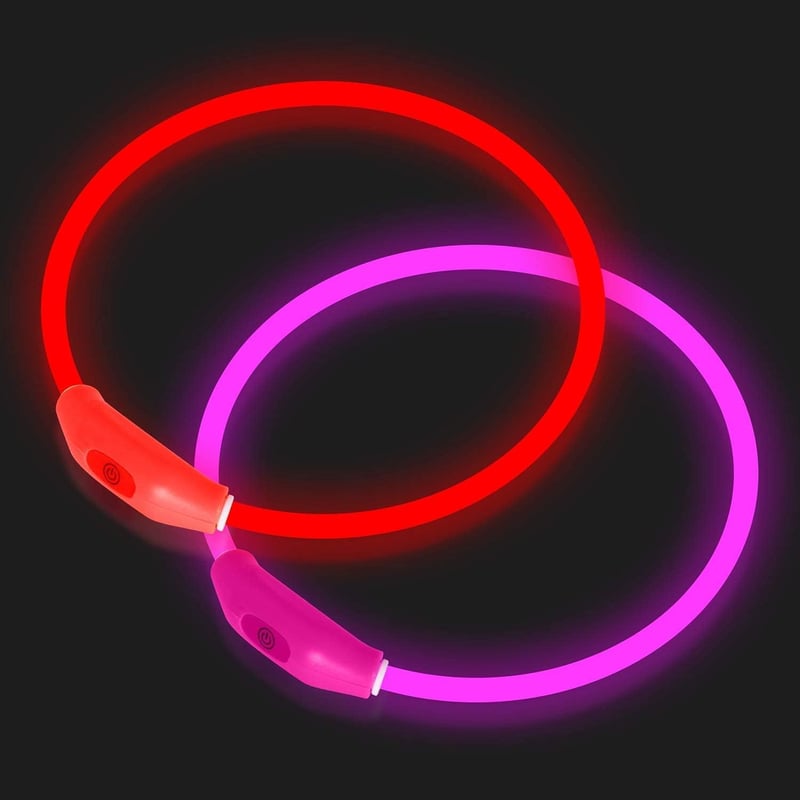 LED Dog Collar 2-Pack, Red & Pink, Rechargeable Safety